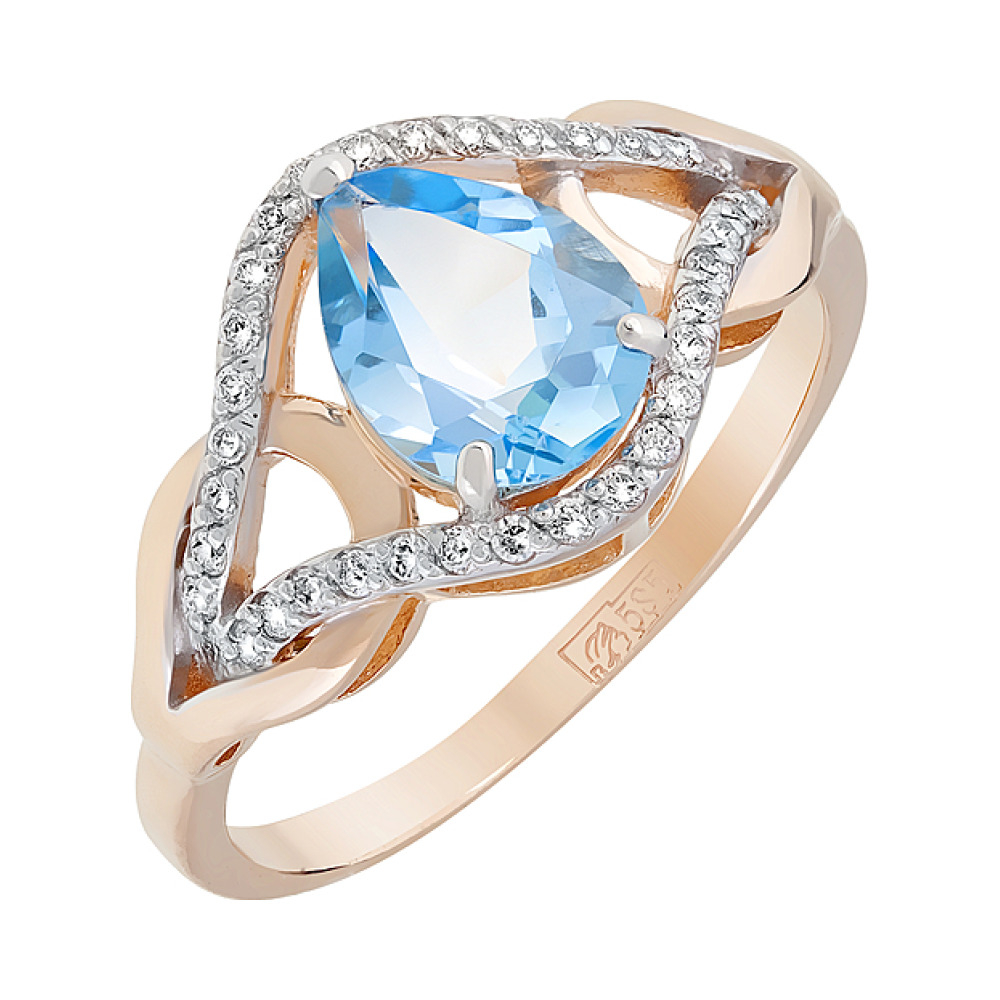 Золотое кольцо с топазом и фианитом № 120837