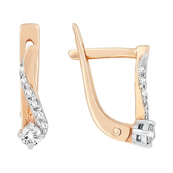 Золотые серьги с бриллиантом № 116834