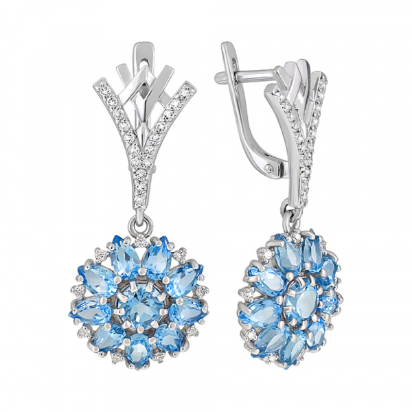 Серебряные серьги с топазом и фианитом № 123282