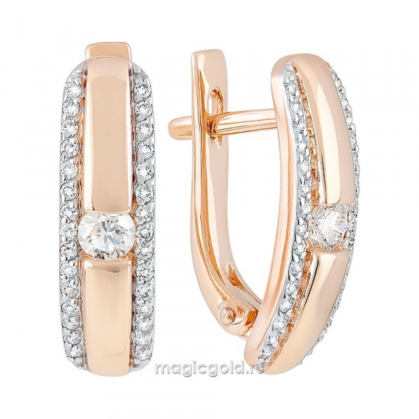 Золотые серьги с бриллиантом № 162814