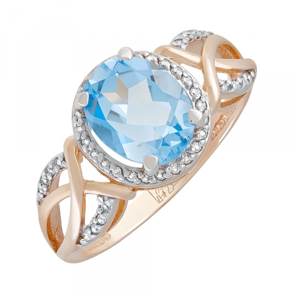 Золотое кольцо с топазом и фианитом № 121060