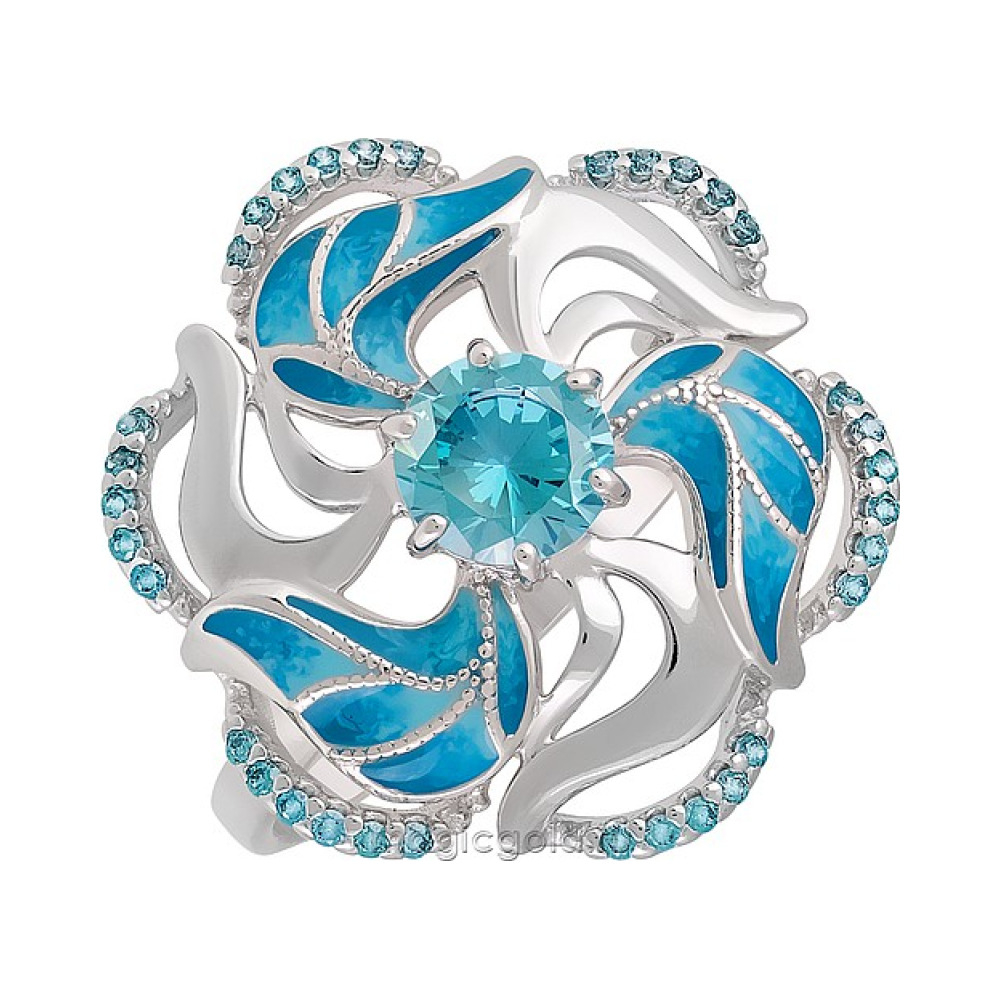 Серебряное кольцо с фианитом и эмалью № 140429