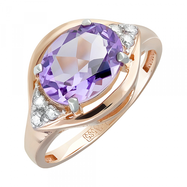 Золотое кольцо с аметистом и фианитом № 122869