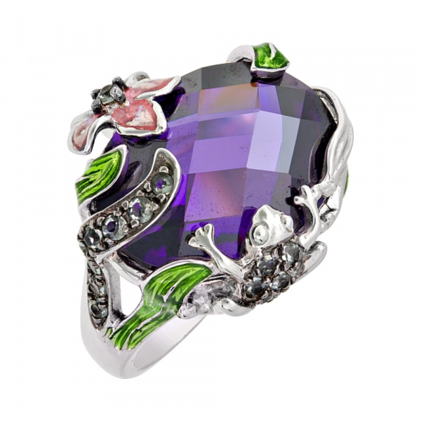 Серебряное кольцо с имитац. шпинели и фианитом № 70730