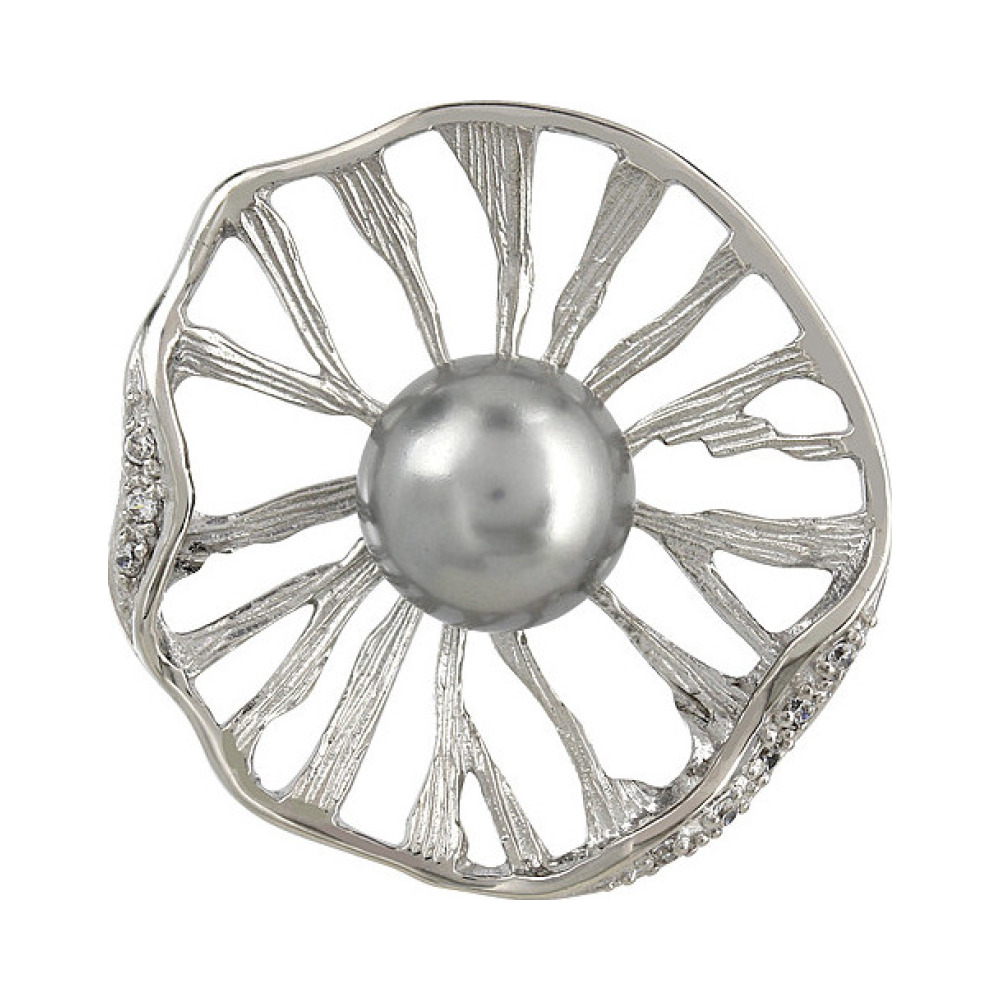 Серебряная подвеска с фианитом и имитац.жемчуга № 106185