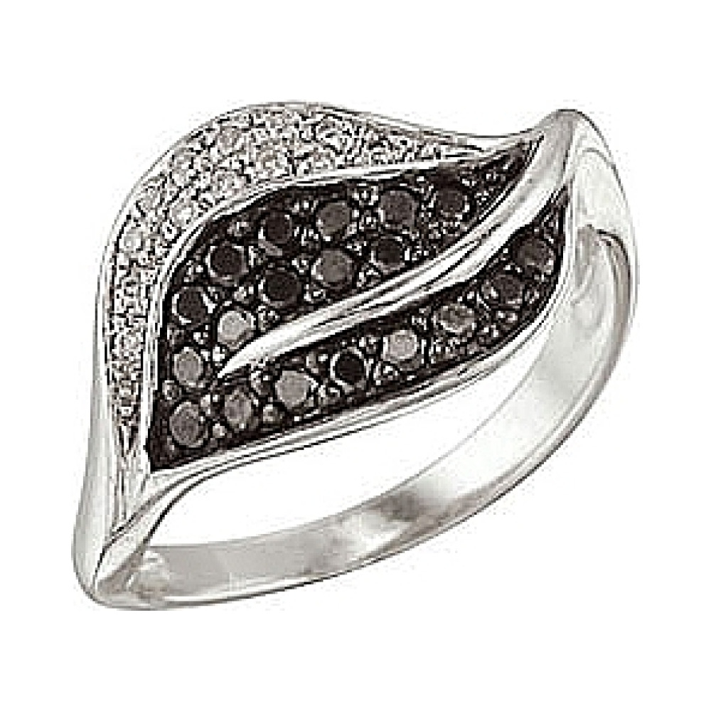 Золотое кольцо с чёрным и белым бриллиантами № 26607