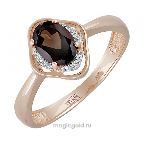 Золотое кольцо с раухтопазом и фианитом № 141355