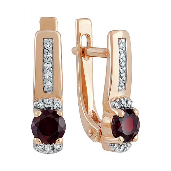 Золотые серьги с гранатом и фианитом № 137729