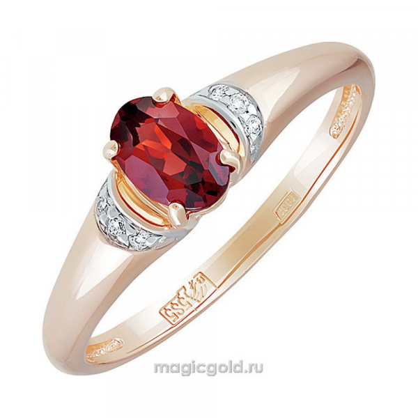 Золотое кольцо с гранатом и фианитом № 142091
