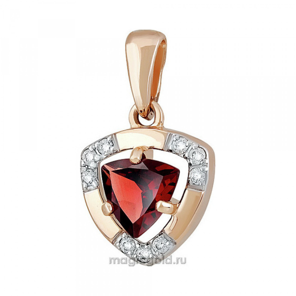Золотая подвеска с гранатом и фианитом № 142242