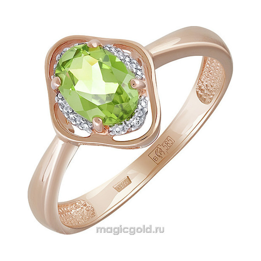 Золотое кольцо с хризолитом и фианитом № 141333