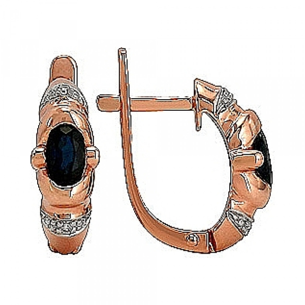 Золотые серьги с бриллиантом и сапфиром № 75318