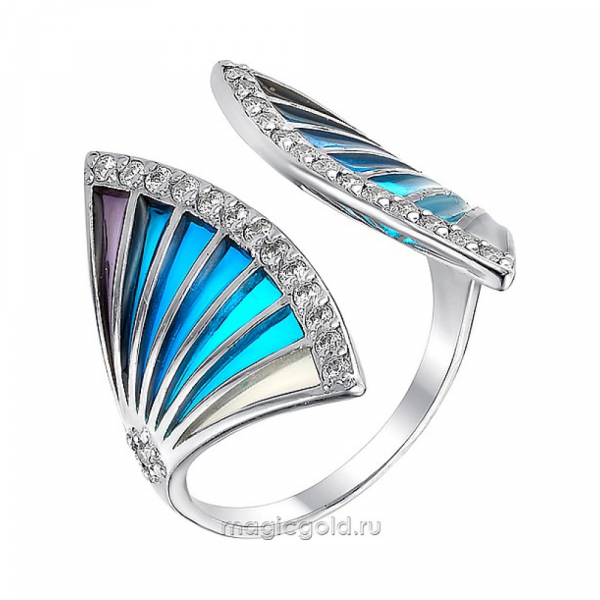 Серебряное кольцо с фианитом и эмалью № 138755