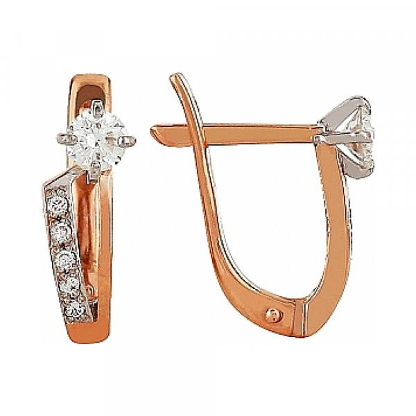 Золотые серьги с бриллиантом № 106559