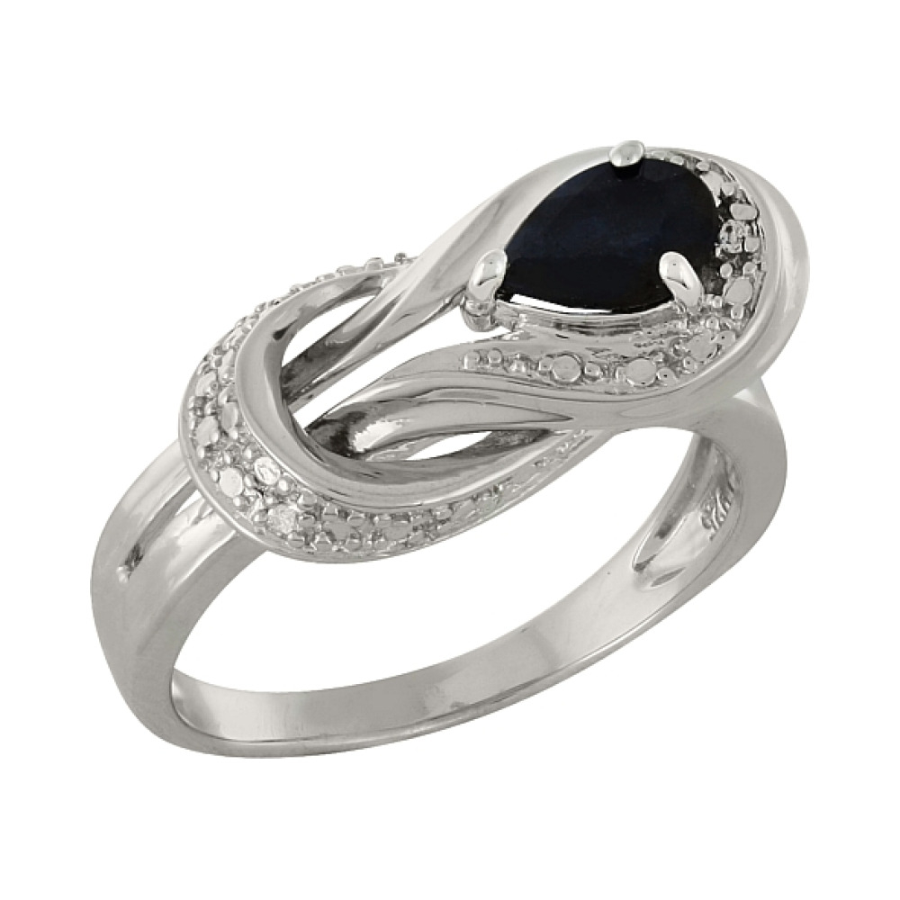 Серебряное кольцо с сапфиром и фианитом № 100912