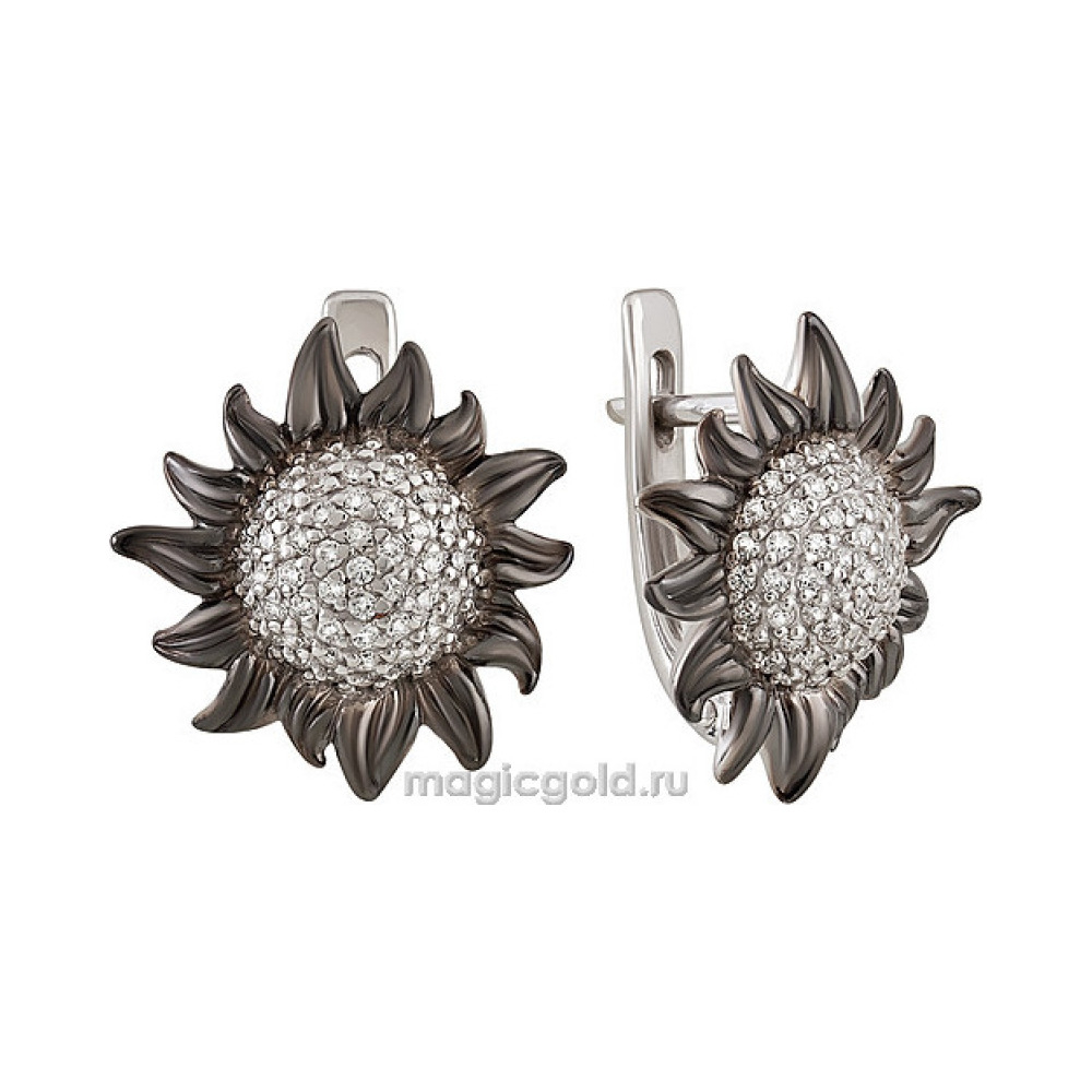 Серебряные серьги с фианитом и черным покрытием № 137352