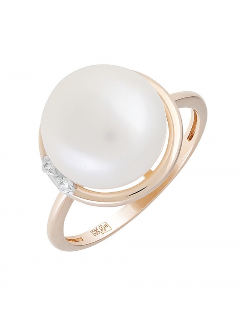 Золотое кольцо с жемчугом и фианитом № 128841