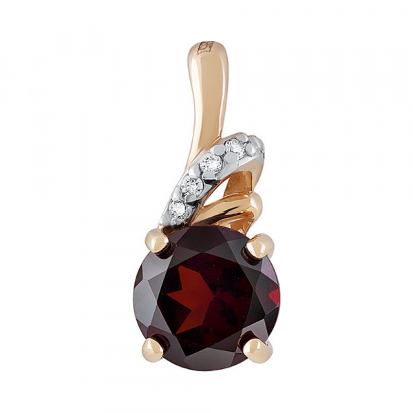 Золотая подвеска с гранатом и фианитом № 133370