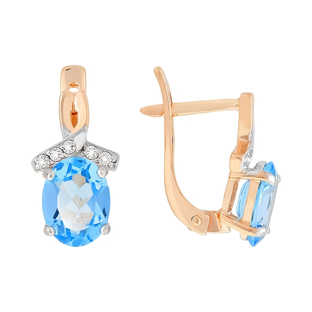 Золотые серьги с топазом и фианитом № 77443