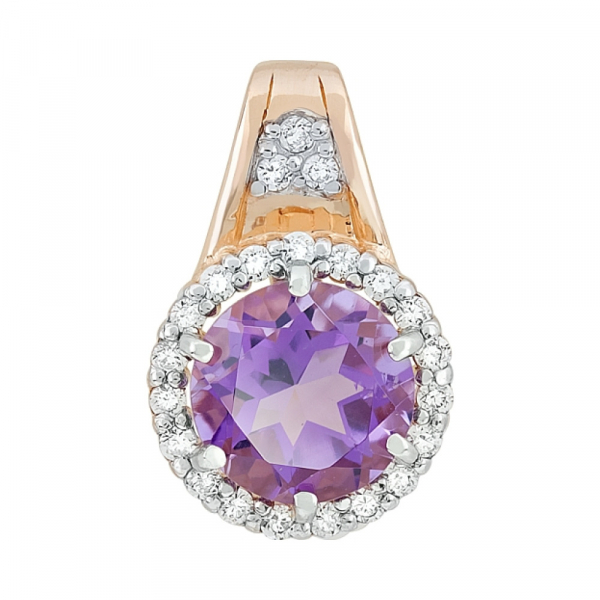 Золотая подвеска с аметистом и фианитом № 113041