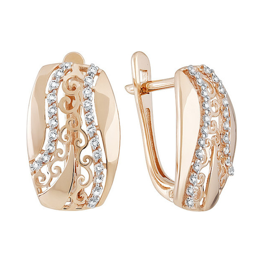 Золотые серьги с фианитом № 133288