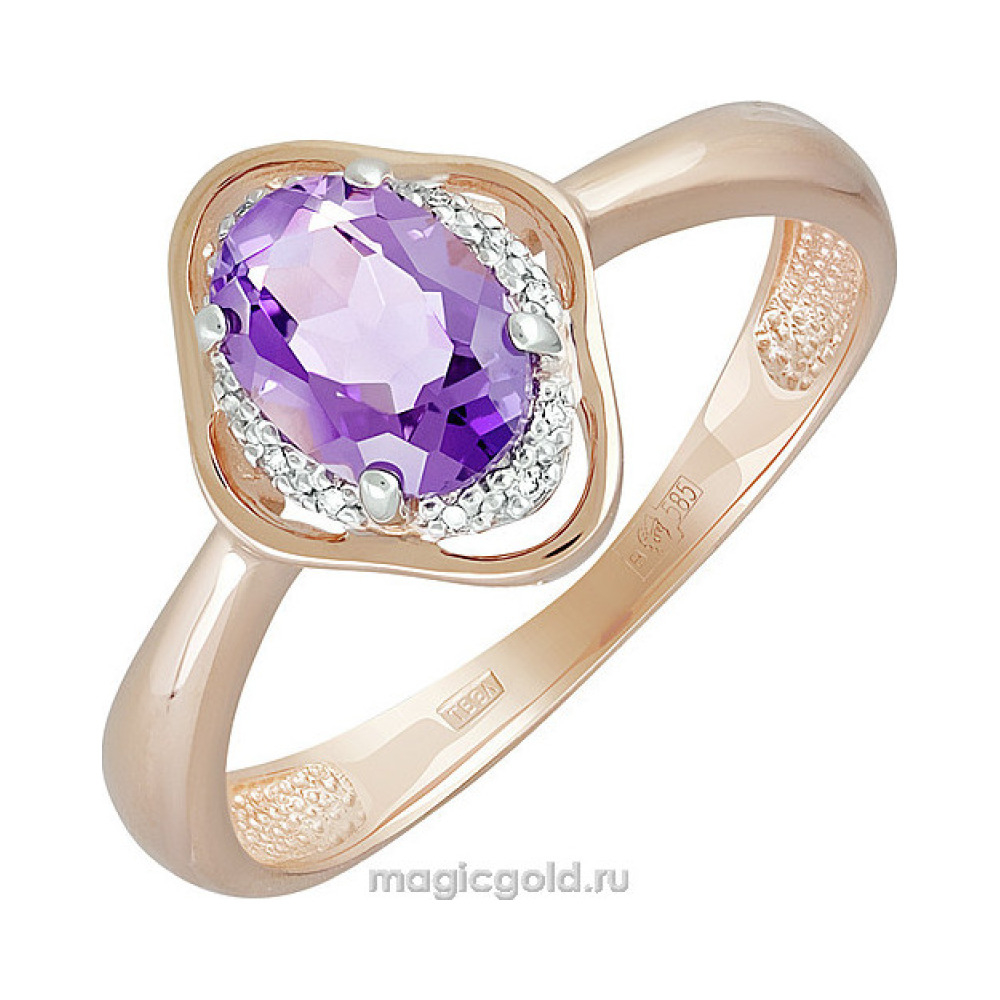 Золотое кольцо с аметистом и фианитом № 141349