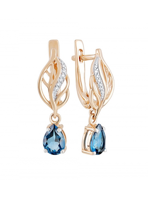Золотые серьги с топазом и фианитом № 121126