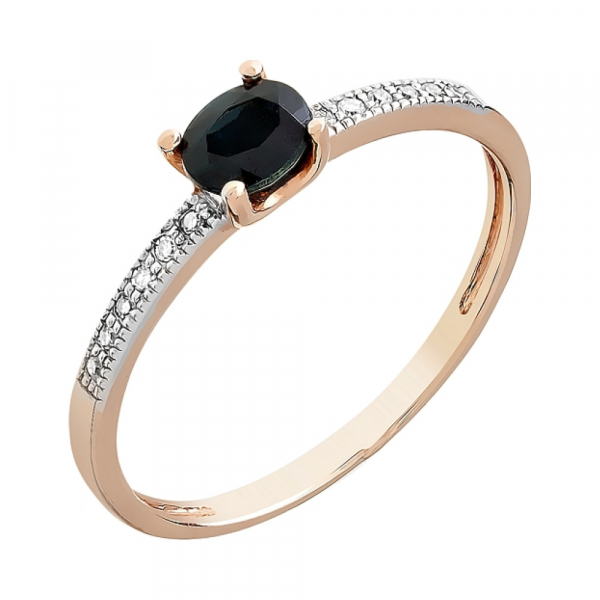 Золотое кольцо с бриллиантом и сапфиром № 84988