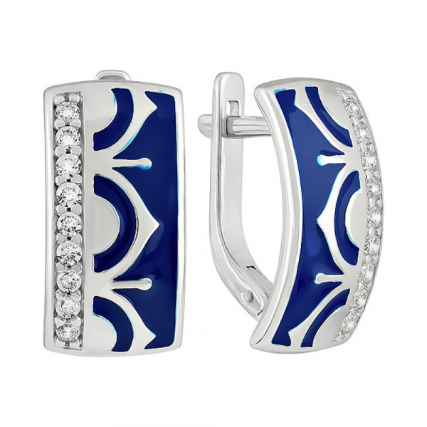 Серебряные серьги с эмалью и фианитом № 133786