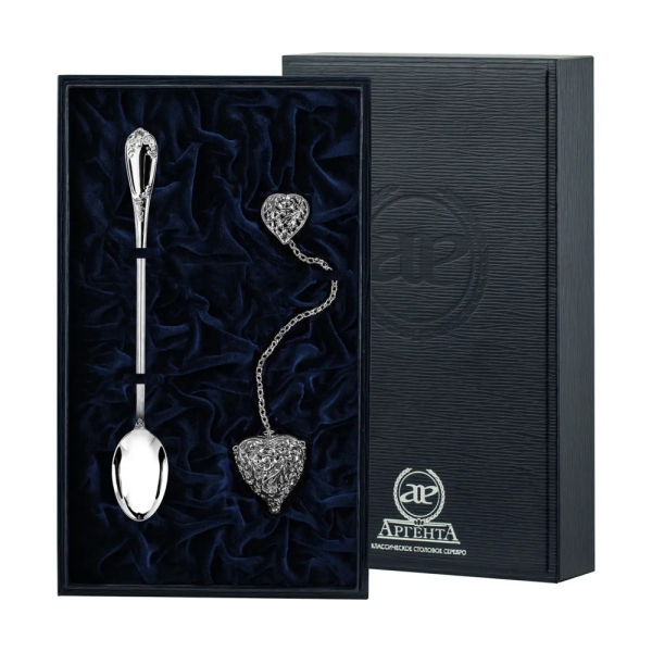 Набор Амур: ложка, ситечко из серебра 925 пробы