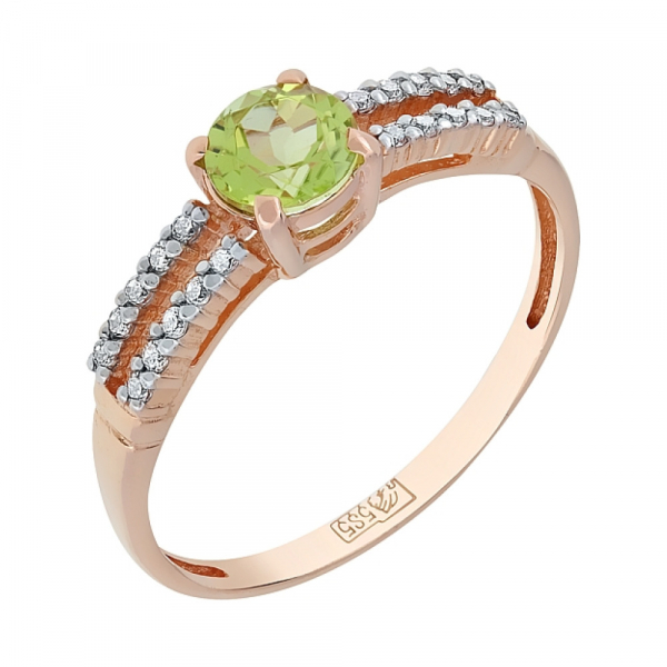 Золотое кольцо с хризолитом и фианитом № 114715