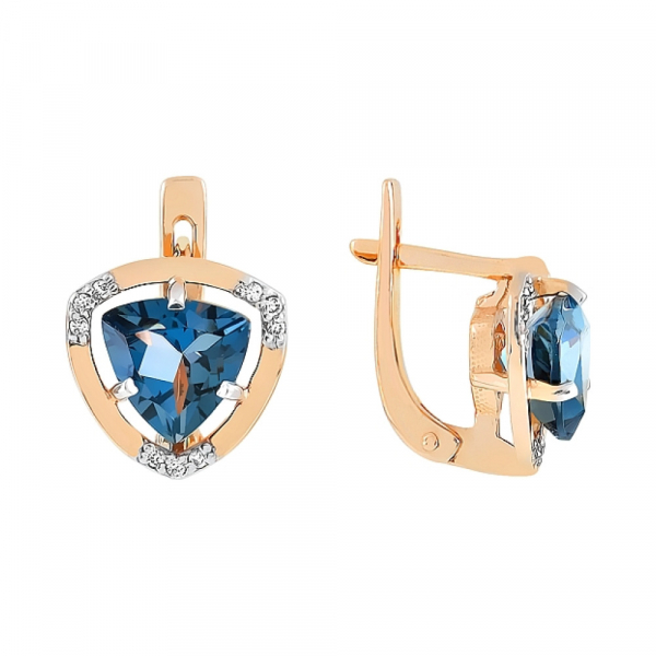 Золотые серьги с топазом и фианитом № 110954