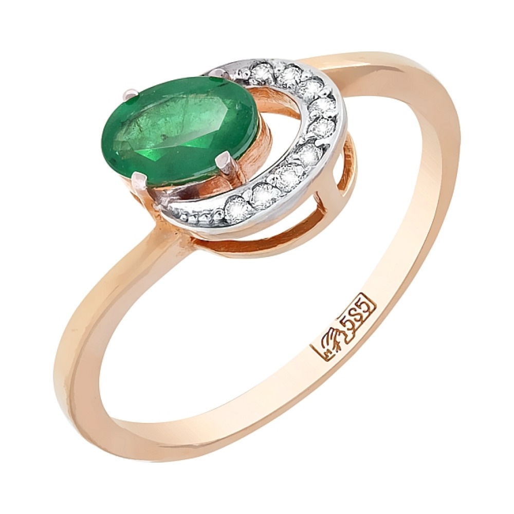 Золотое кольцо с изумрудом и фианитом № 77590