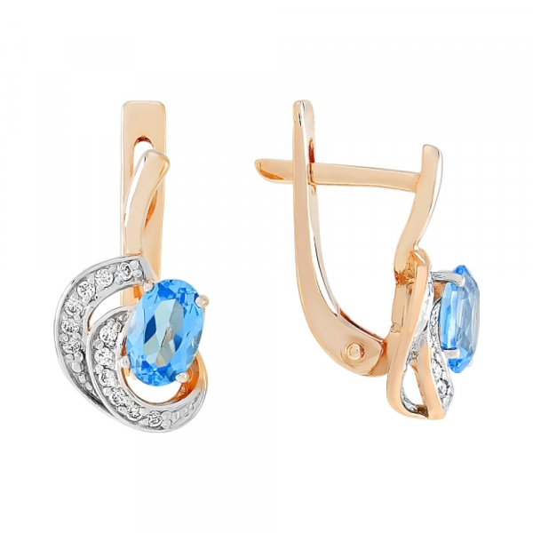Золотые серьги с топазом и фианитом № 104723
