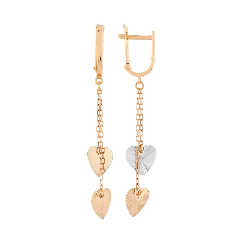 Золотые серьги без камня с алмазкой № 109937