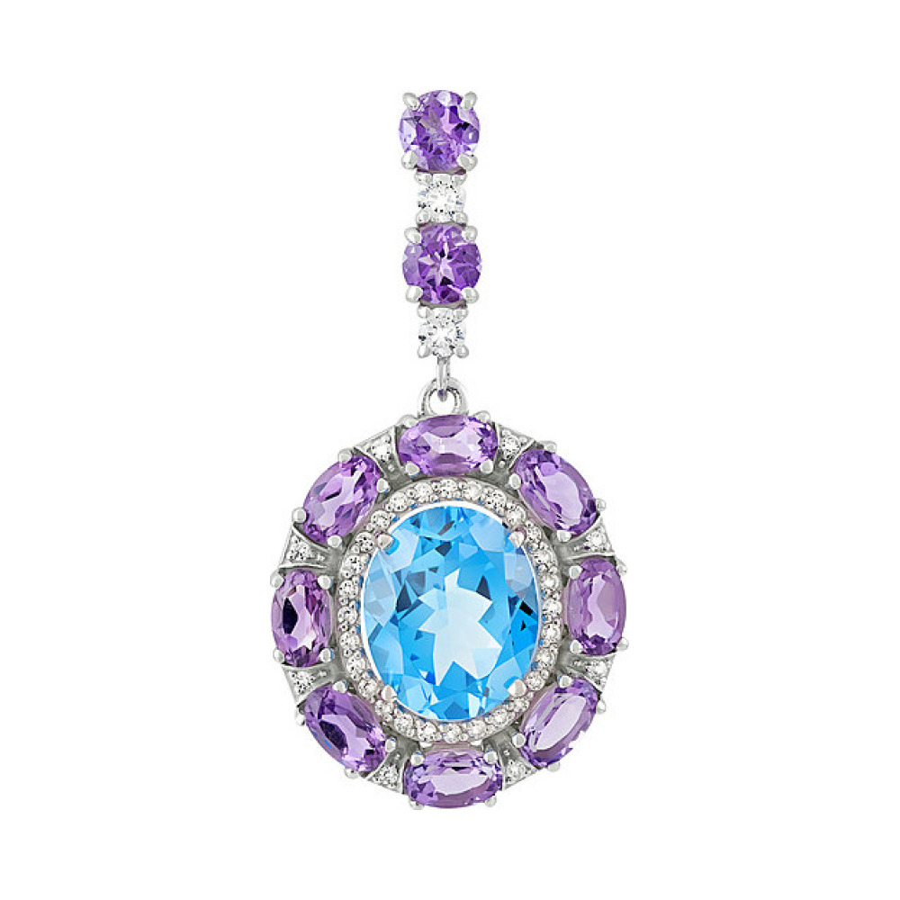 Серебряная подвеска с полудрагоценными вставками и фианитом № 129693