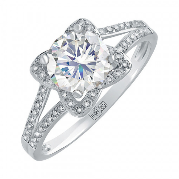 Золотое кольцо с бриллиантом и фианитом № 117447