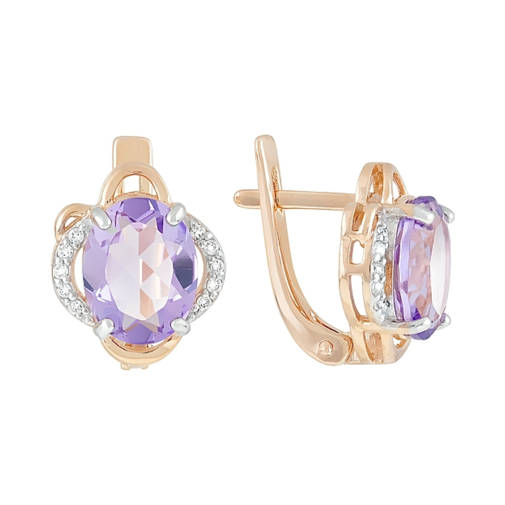 Золотые серьги с аметистом и фианитом № 119594