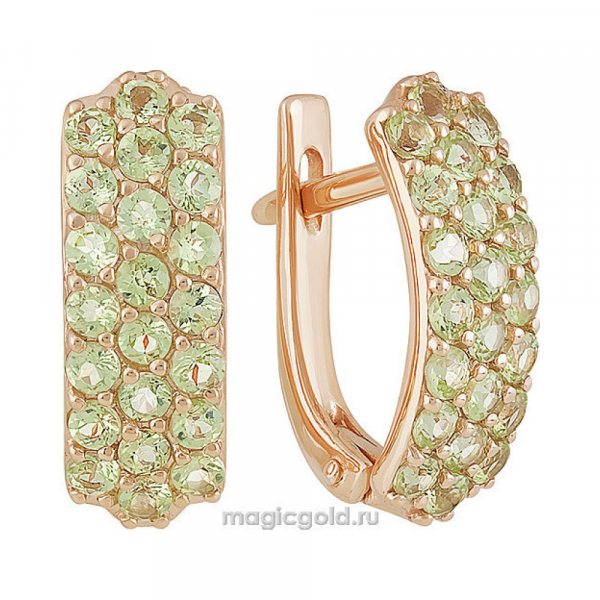 Золотые серьги с хризолитом № 141883