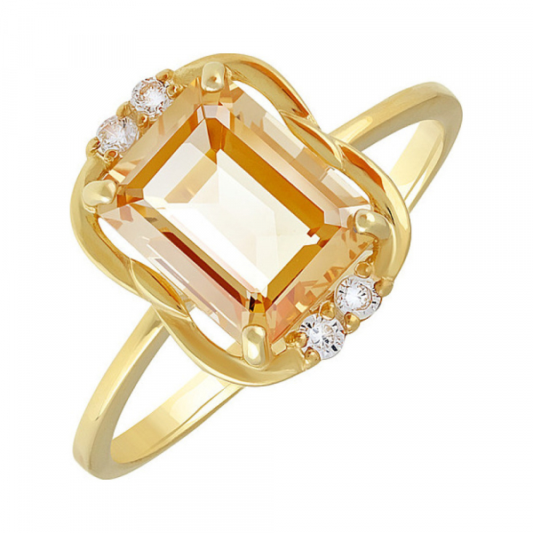 Серебряное кольцо с цитрином, фианитом и золотым покрытием № 133919