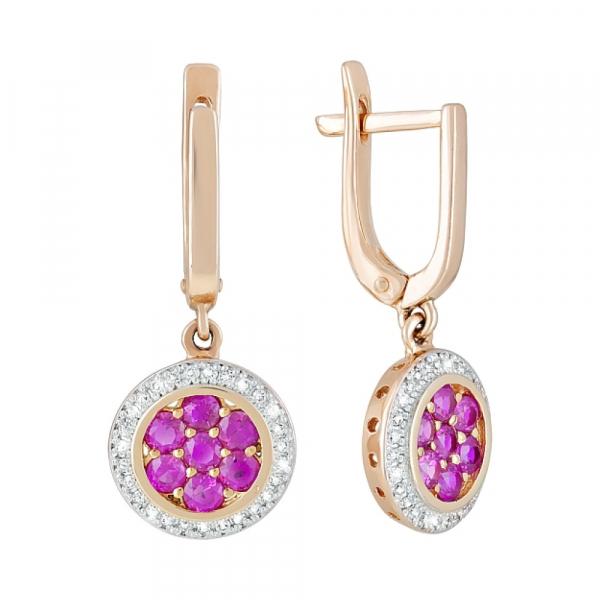 Золотые серьги с бриллиантом и рубином № 117843