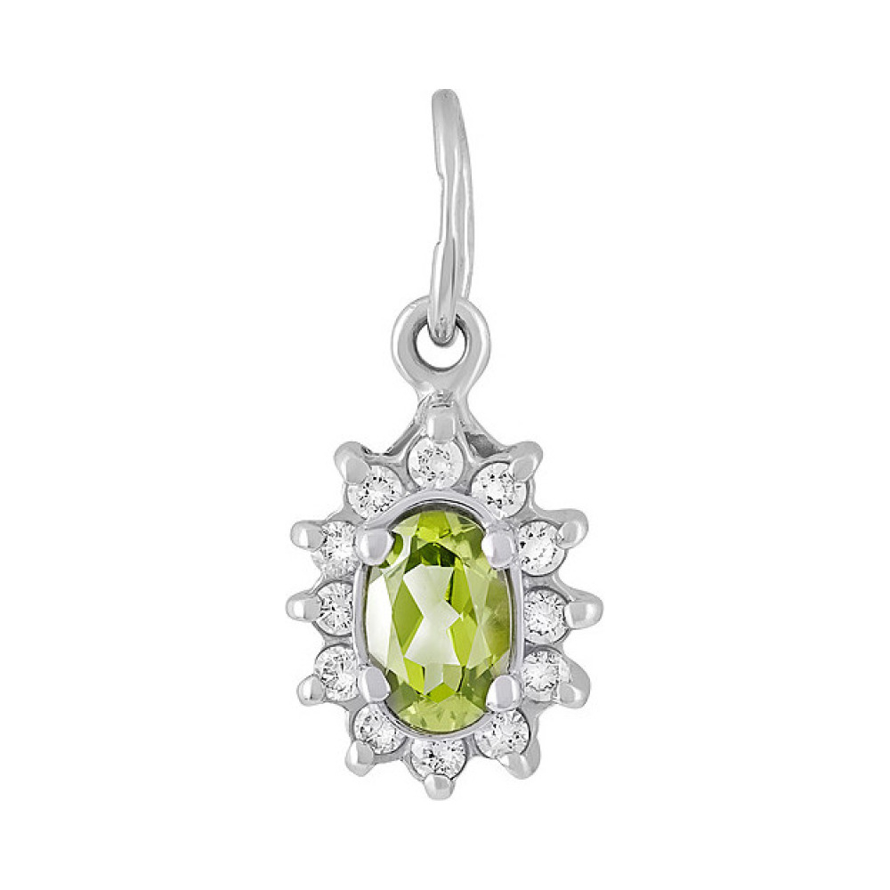 Серебряная подвеска с хризолитом и фианитом № 132096