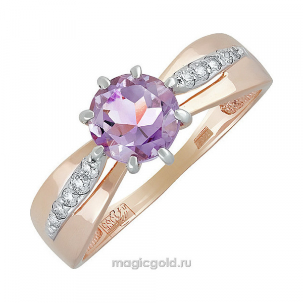 Золотое кольцо с аметистом и фианитом № 139450