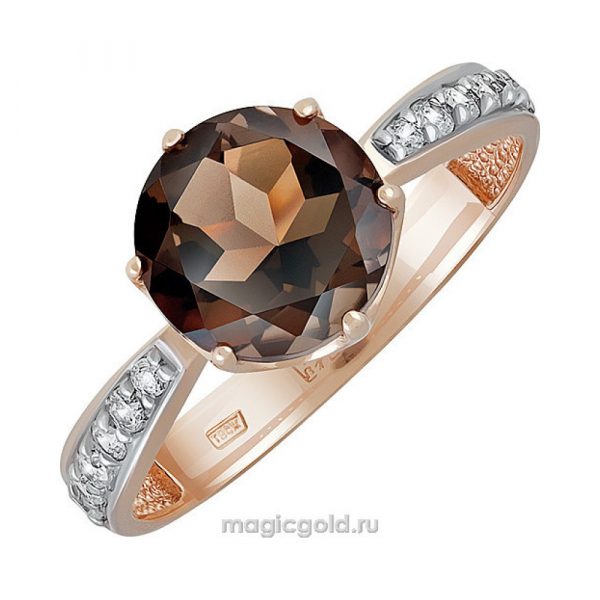 Золотое кольцо с раухтопазом и фианитом № 138859