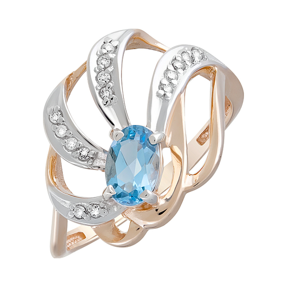 Золотое кольцо с топазом и фианитом № 126573