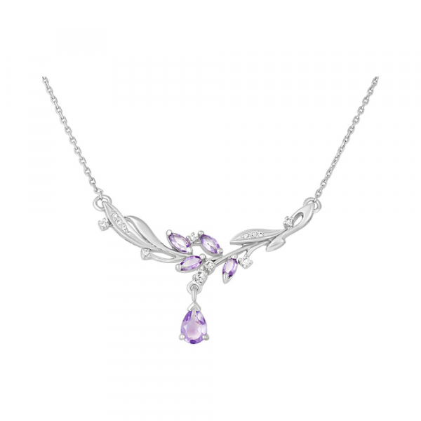 Серебряное колье с аметистом и фианитом № 123912