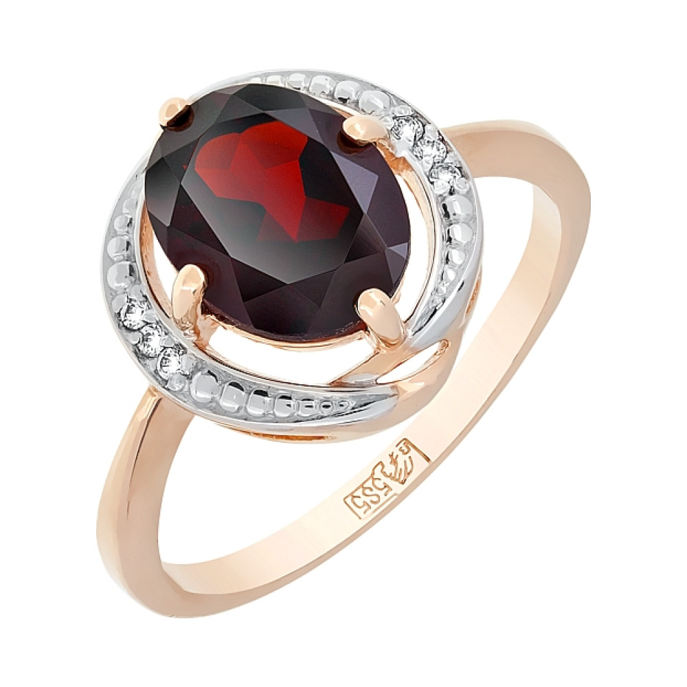 Золотое кольцо с гранатом и фианитом № 117582