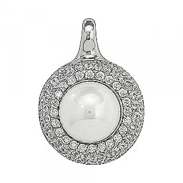 Серебряная подвеска с имитац. жемчуга и фианитами № 80859