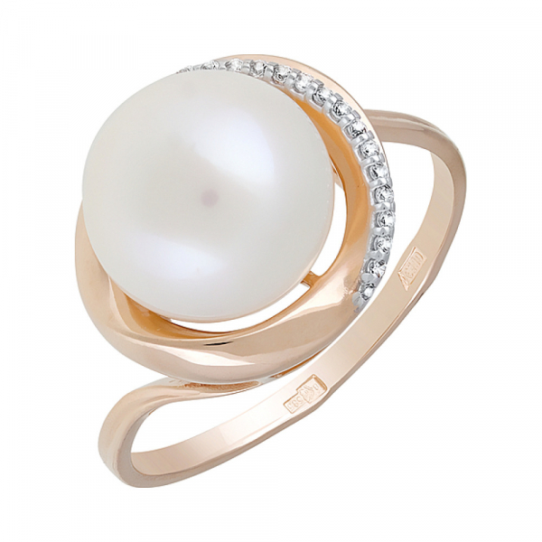 Золотое кольцо с жемчугом и фианитом № 127881