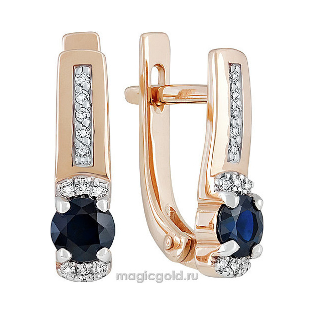 Золотые серьги с бриллиантом и сапфиром № 139320